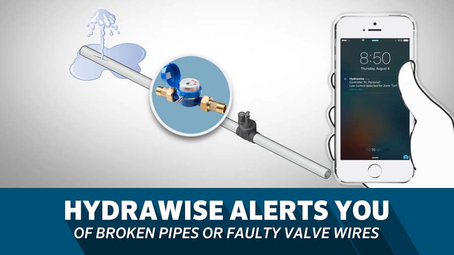 Hydrawise cảnh báo bạn qua thiết bị thông minh nếu có bất kì trục trặc nào ở đường ống hay dây điện